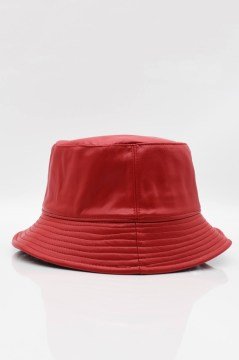 Kadın Suni Deri Kışlık Bucket Balıkçı Şapka-Kırmızı