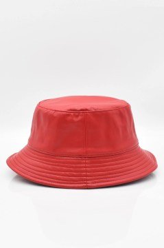 Kadın Suni Deri Kışlık Bucket Balıkçı Şapka-Kırmızı