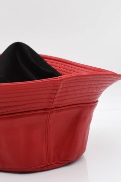 Kadın Suni Deri Kışlık Bucket Balıkçı Şapka-Kırmızı