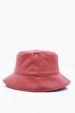 Suni Deri Bucket Şapka-Bordo