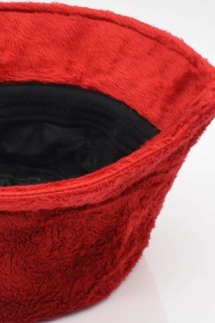 Kadın Tüylü Kırmızı Bucket Şapka