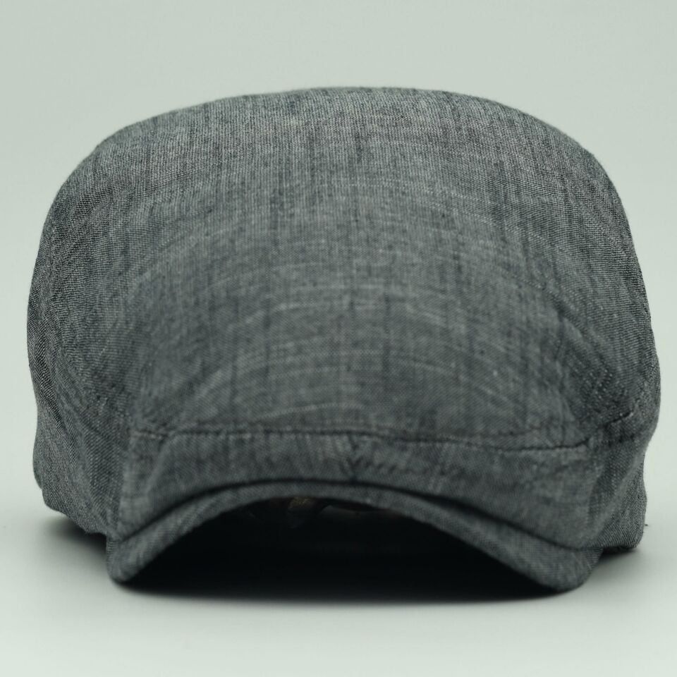 Erkek Kasket Gri Keten Yazlık Flat Cap Şapka