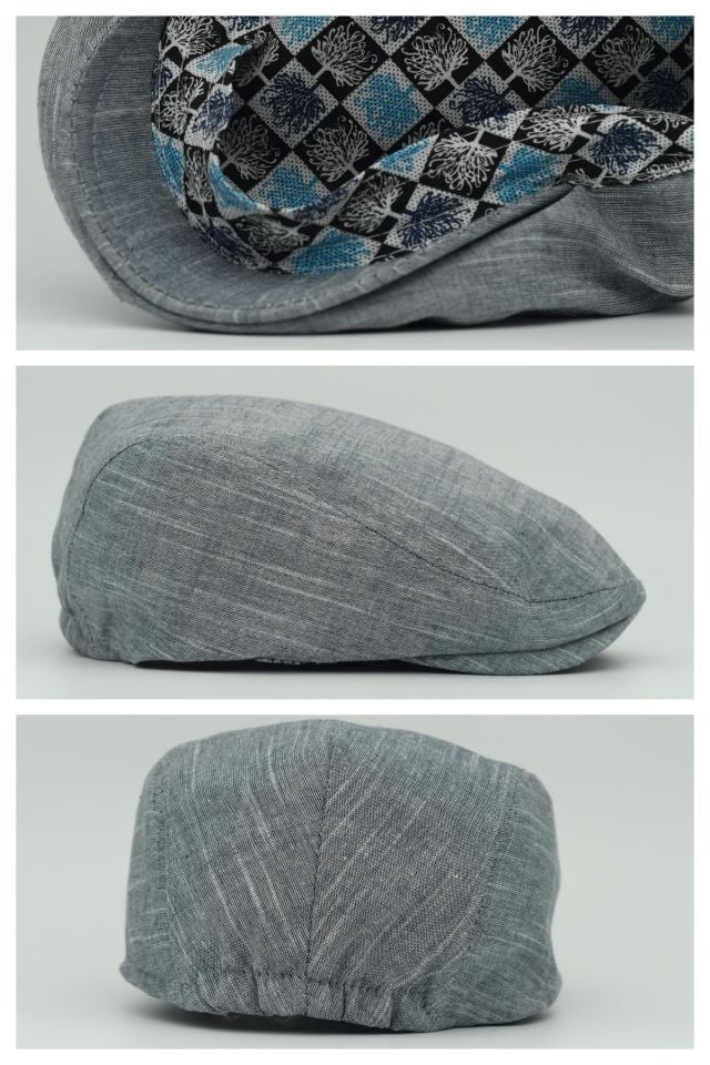 Erkek Kasket Açık Gri Keten Yazlık Flat Cap Şapka