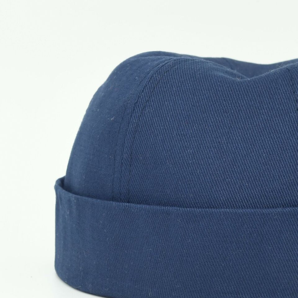 Hiphop Docker Şapka %100 Pamuk Katlamalı Cap İndigo Mavi Cırtlı