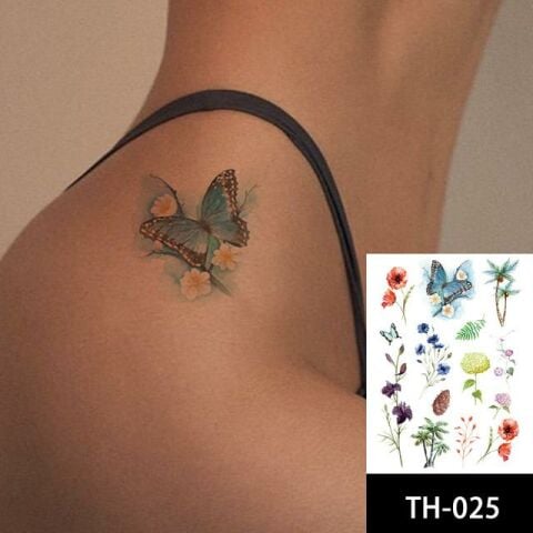 Kelebek Ve Çiçek Geçici Dövme Tattoo Kadın Dövmesi Su Geçirmez