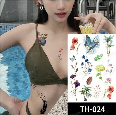 Kelebek Ve Çiçek Geçici Dövme Tattoo Kadın Dövmesi Su Geçirmez