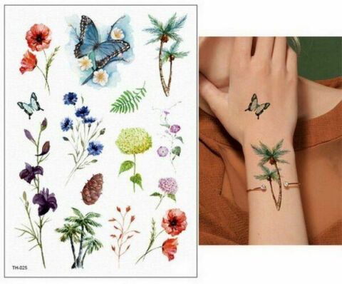Kelebek Ve Çiçek Geçici Dövme Tattoo Kadın Dövmesi Su Geçirmez