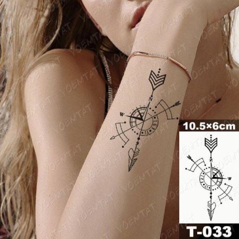 Geçici Pusula Ve Ok Mini Dövme Tattoo Dövmesi Su Geçirmez
