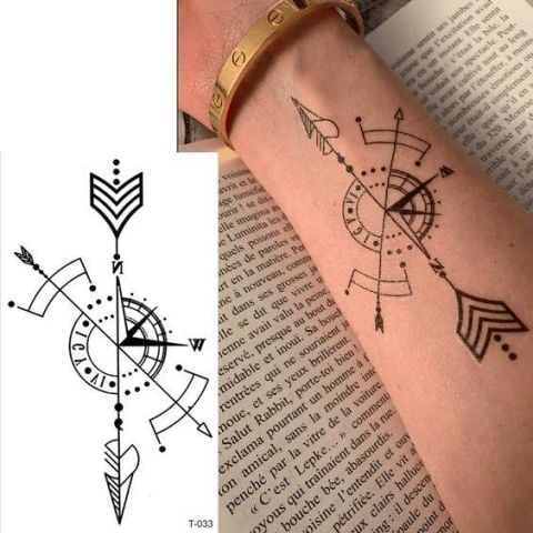 Geçici Pusula Ve Ok Mini Dövme Tattoo Dövmesi Su Geçirmez