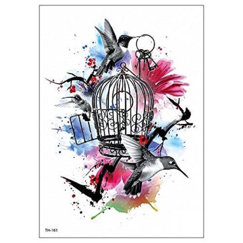 Kuş Ve Kafes Geçici Dövme Tattoo Su Geçirmez