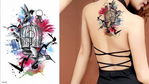 Kuş Ve Kafes Geçici Dövme Tattoo Su Geçirmez