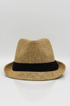 Kadın Hasır Fedora Şapka - Camel