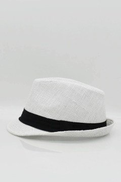 Kadın Hasır Fedora Şapka - Beyaz