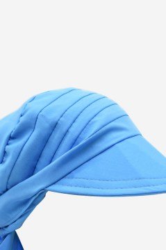 Kadın Safari Şapka Bağlamalı Eşarp Siperli Bandana Plaj Şapkası - Mavi