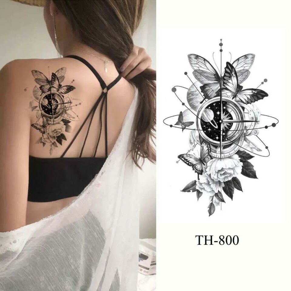 Gezegen Kelebek ve Çiçek Geçici Dövme Tattoo