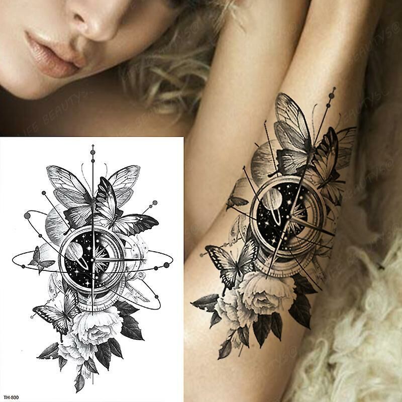 Gezegen Kelebek ve Çiçek Geçici Dövme Tattoo
