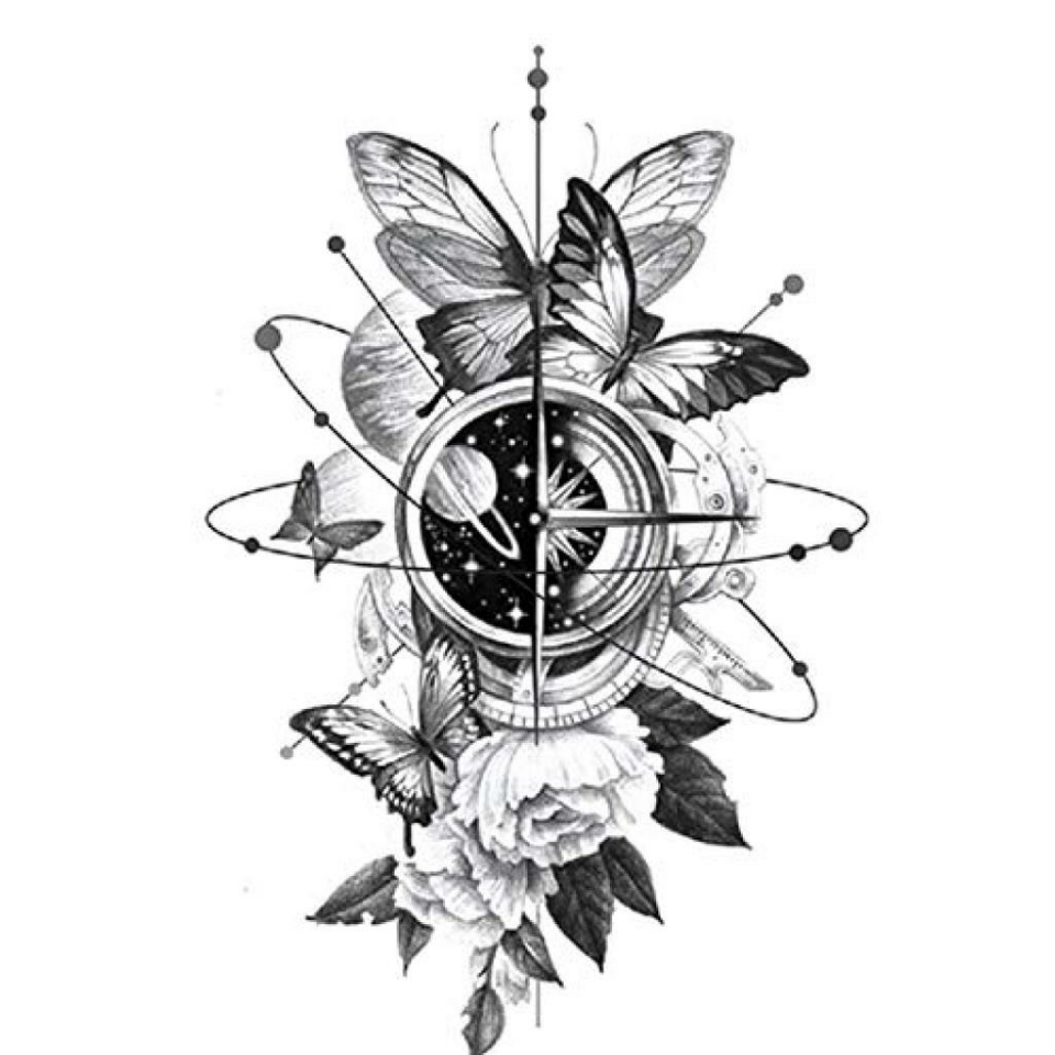 Gezegen Kelebek ve Çiçek Geçici Dövme Tattoo