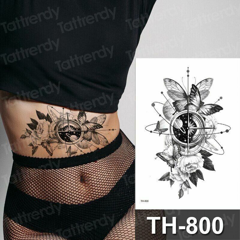 Gezegen Kelebek ve Çiçek Geçici Dövme Tattoo