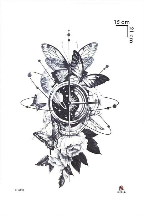 Gezegen Kelebek ve Çiçek Geçici Dövme Tattoo
