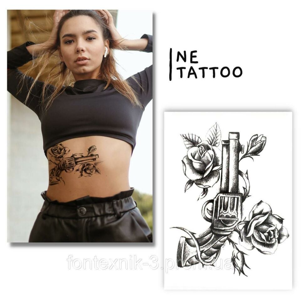 Gerçekçi Geçici Silah ve Gül Dövme Tattoo