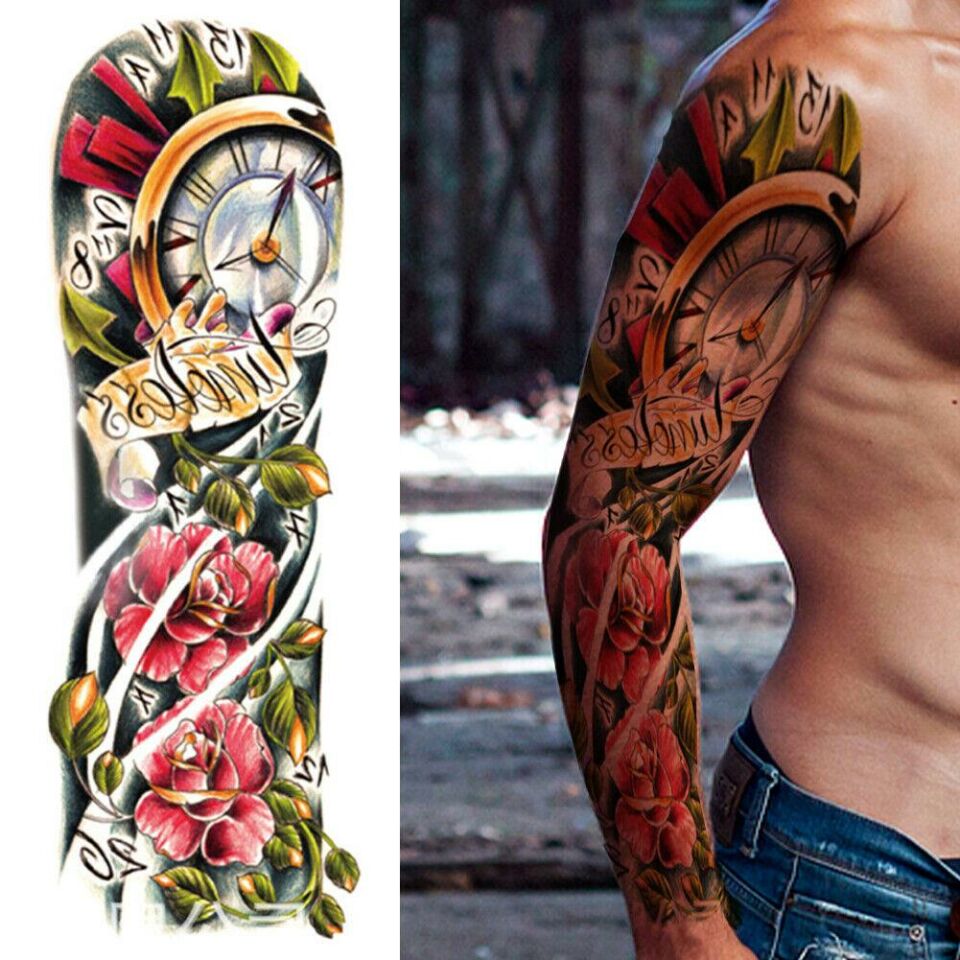 Geçici Saat Ve Gül Desen Dövme Tattoo