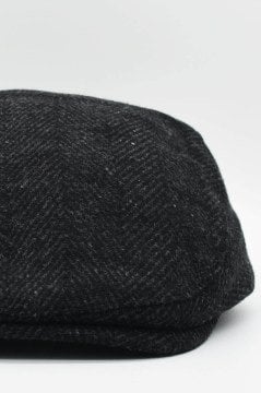 Balıksırtı Desen Yün Kışlık Peaky Kasket Şapka - Füme