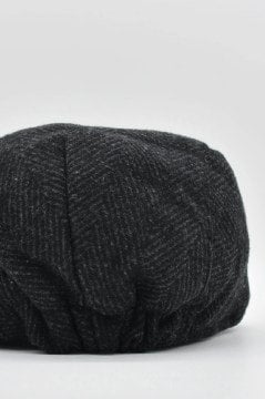 Balıksırtı Desen Yün Kışlık Peaky Kasket Şapka - Füme