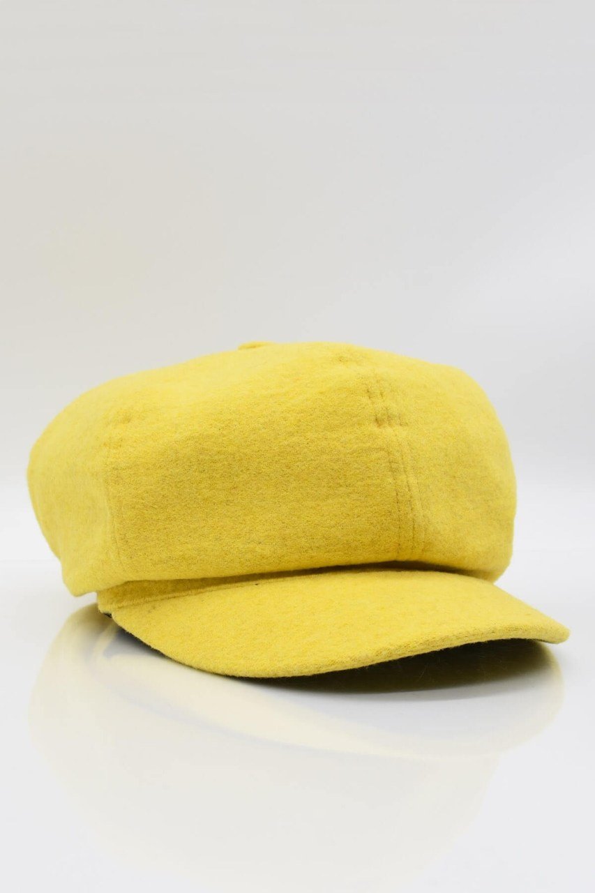 Sarı Bayan Şapka Kadın Kasket Yün Flat Cap
