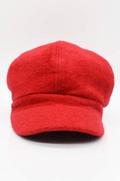 Kırmızı Bayan Şapka Kadın Kasket Yün Flat Cap