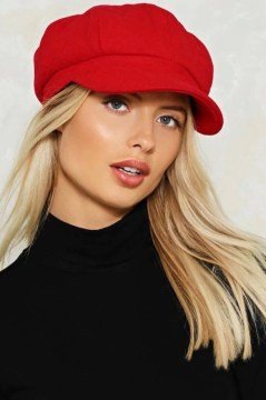 Kırmızı Bayan Şapka Kadın Kasket Yün Flat Cap