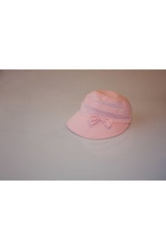Kadın Geniş Siperli Kurdeleli Kastro Şapka Pembe Cırtlı