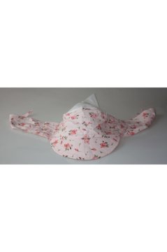 Çocuk Safari Şapka Bağlamalı Eşarp Siperli Bandana Plaj Şapkası penbe çiçek desenli