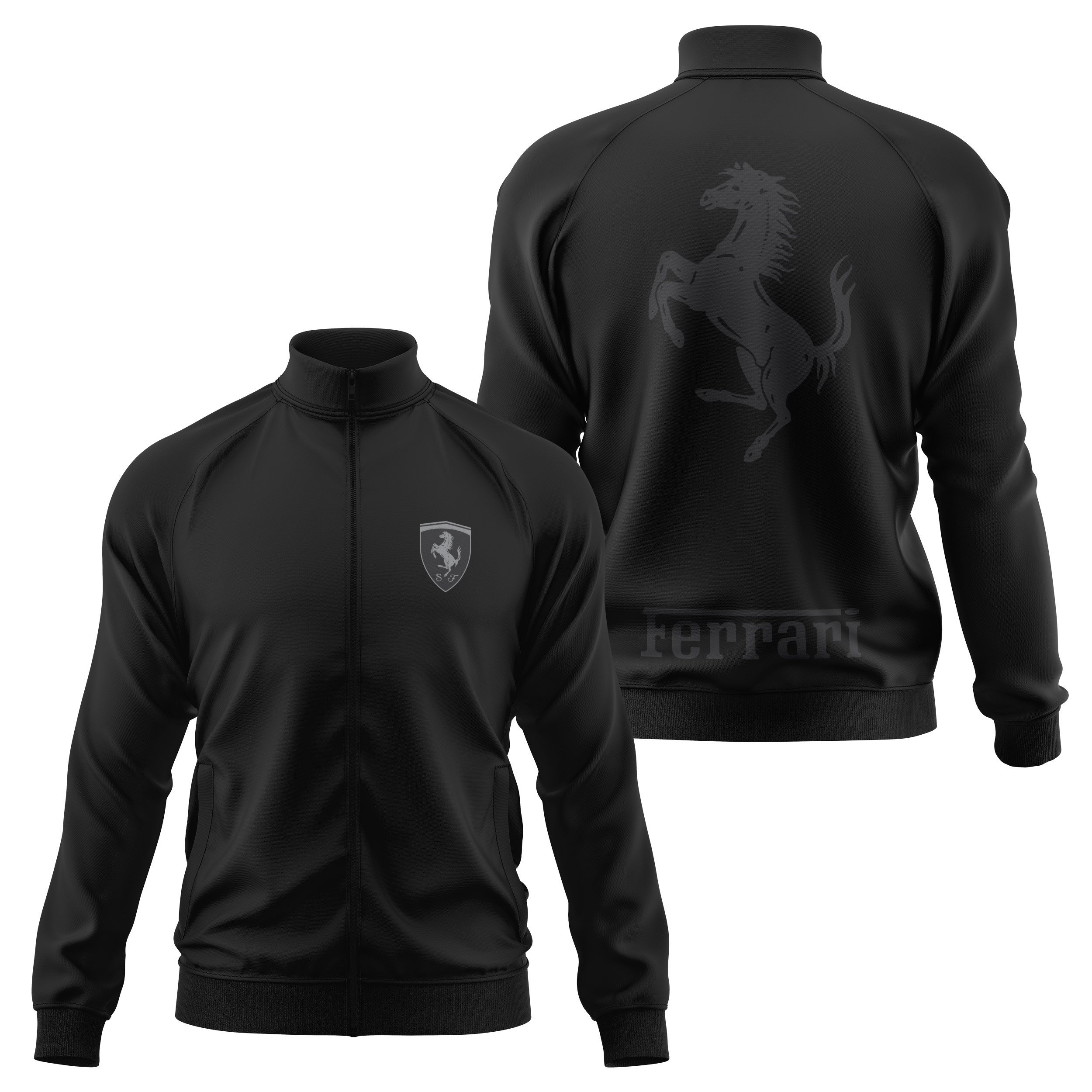 Ferrari Muted Black Premium Fermuarlı Sweatshirt