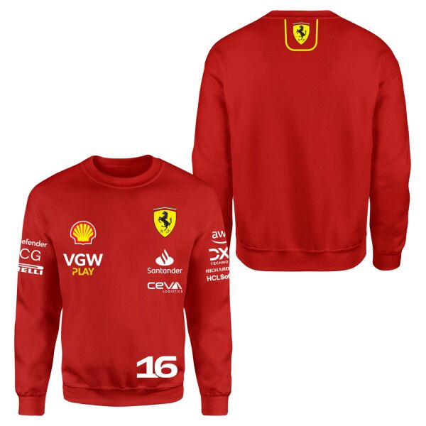 Charles Leclerc 16 | Scuderia Ferrari 2024 Kırmızı Sweatshirt