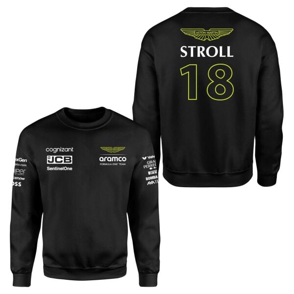 Lance Stroll 18 | Aston Martin Siyah Sweatshirt
