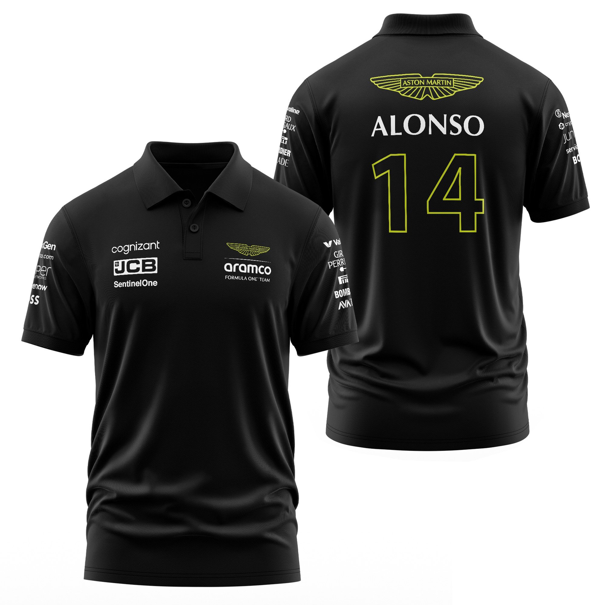 Fernando Alonso 14 | Aston Martin Siyah Polo Tişört