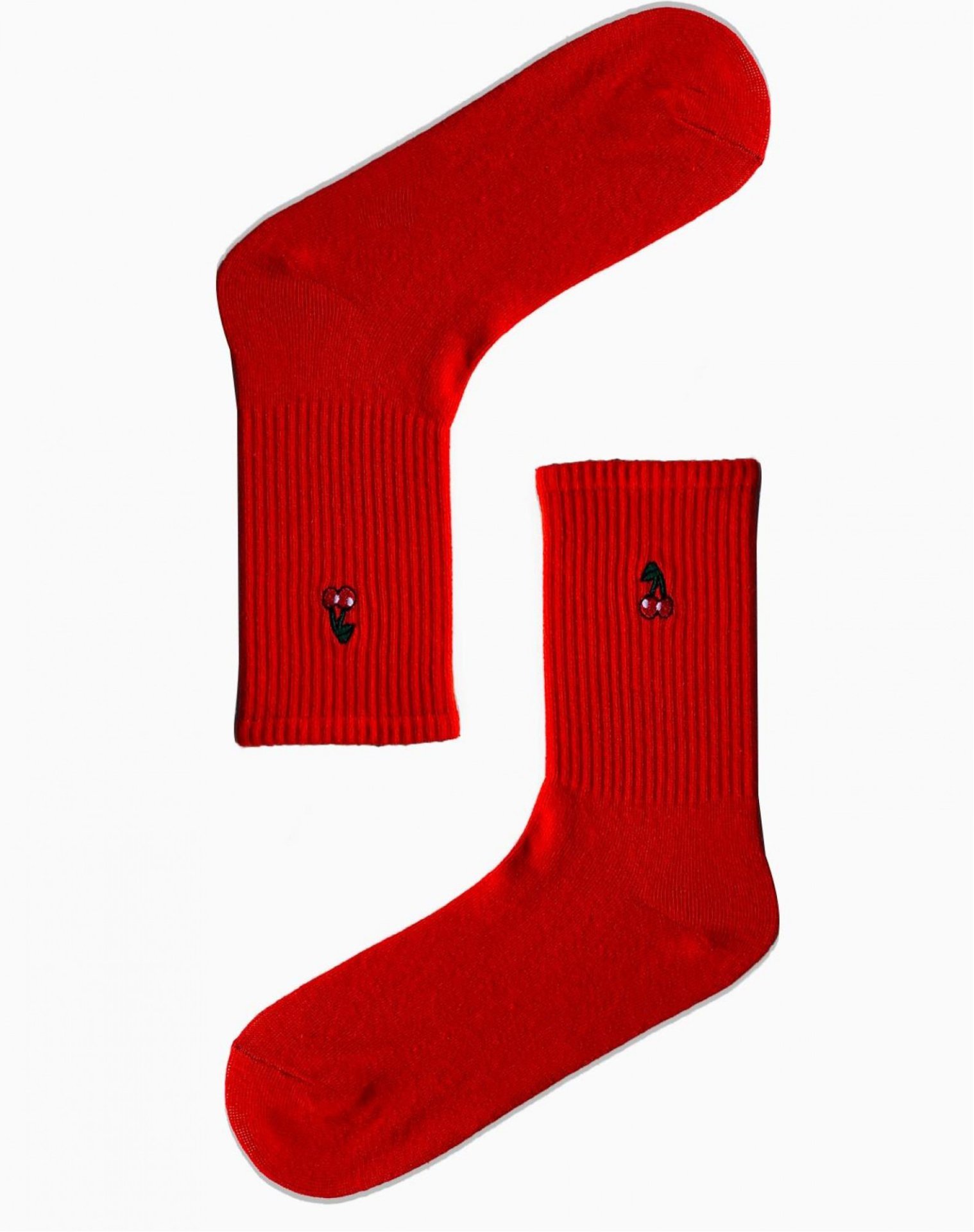 Kiraz İşlemeli Kırmızı Spor Çorap