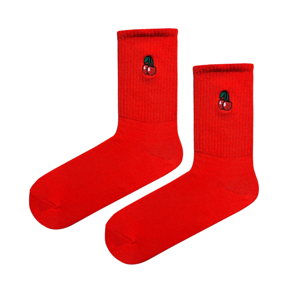 Kiraz Nakışlı Kırmızı Çorap