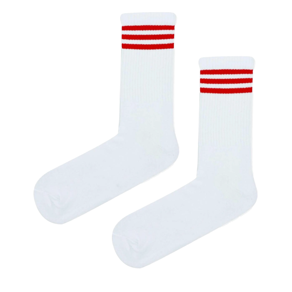 Kırmızı Şeritli Beyaz Çorap