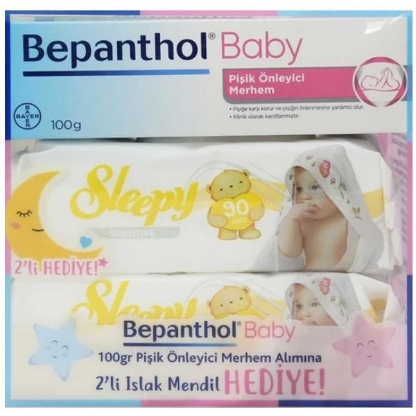 Bepanthol Baby Pişik Önleyici Merhem 100 gr + Sleepy Sensitive Islak Havlu 90 Yaprak 2 Adet  SKT:02.26