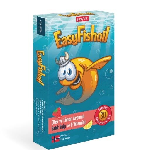 EasyFishoil Çocuk Çilek ve Limon Aromalı 30 Çiğneme Tableti SKT:12.25