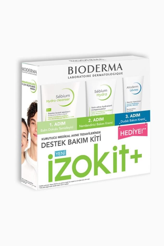 Bioderma Sebium İzokit + Sebium Hydra Cleanser 200 ml - Sebium Hydra 40 ml - Atoderm Levres 15 ml SKT:03.26