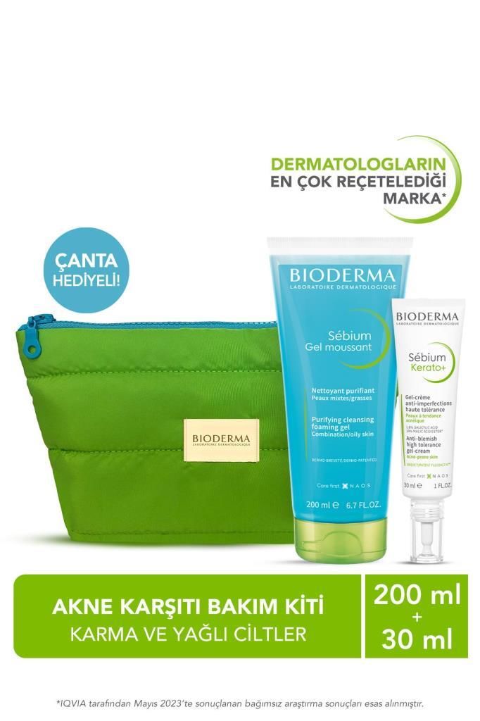 Bioderma Akne Karşıtı Bakım Kiti Çanta Hediyeli Sebium Foaming Jel 200 ml + Sebium Kerato 30 ml SKT:06.26