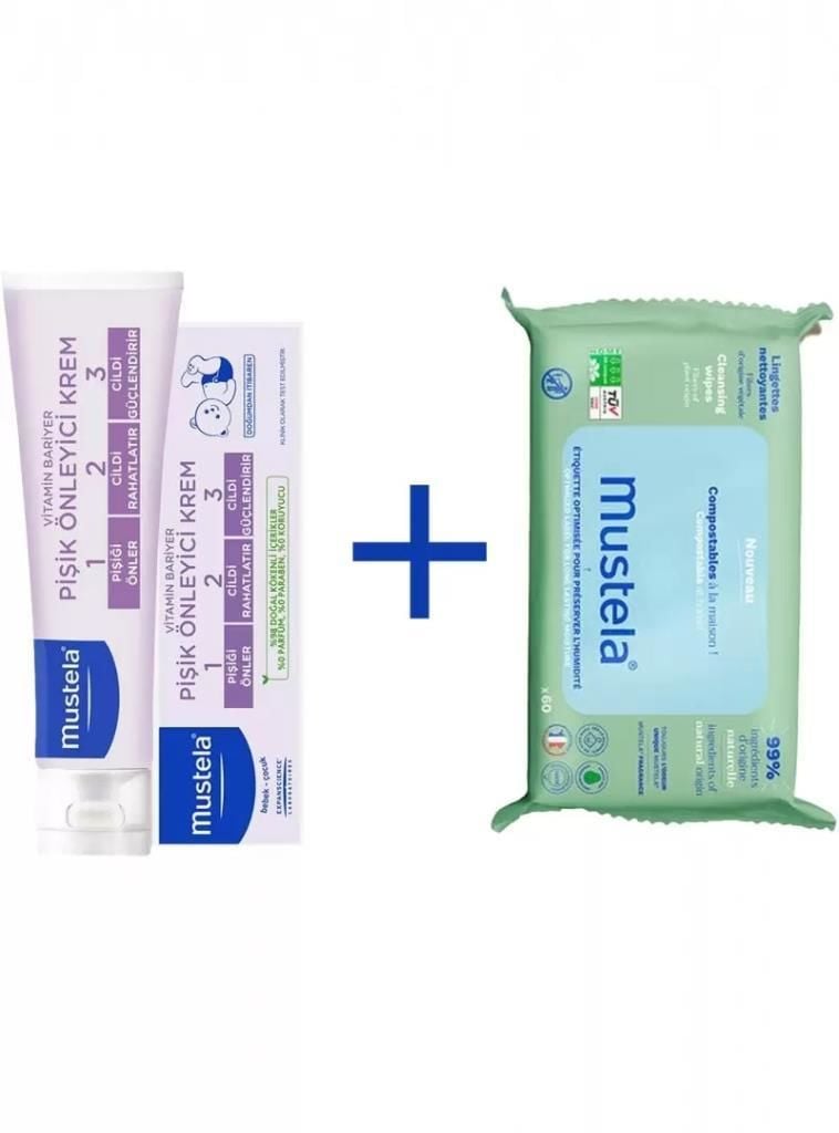 Mustela Vitamin Barrier 1-2-3 Cream 100 ml + Kompost Edilebilir Islak Mendil 60 Yaprak SKT:10.26