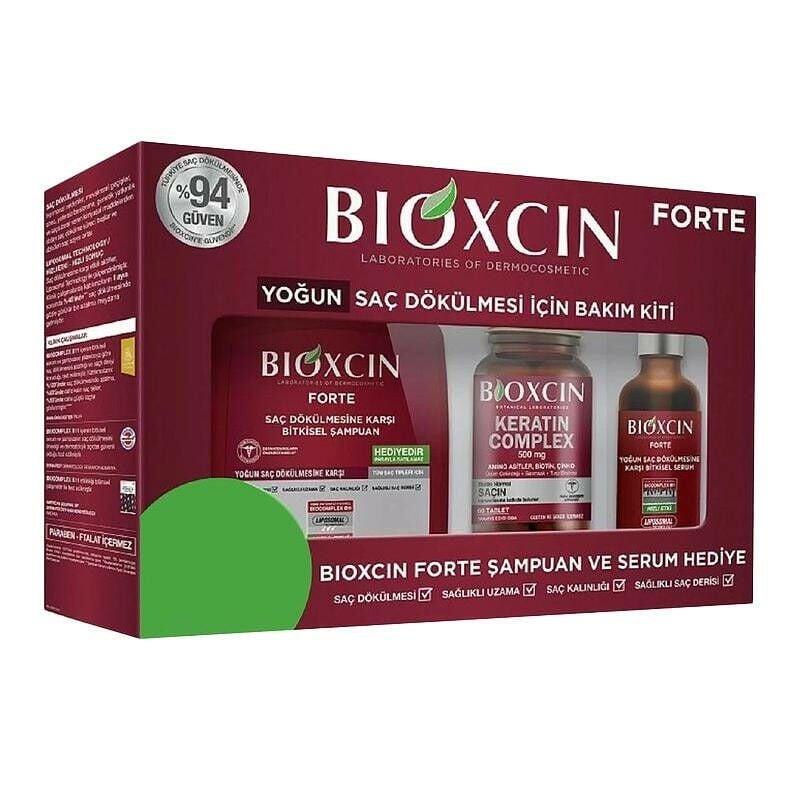 Bioxcin Forte Saç Bakım Kiti Yoğun Saç Dökülmesi İçin (300 ml Şampuan & 50 ml Serum & Keratin Complex 60 Tablet)