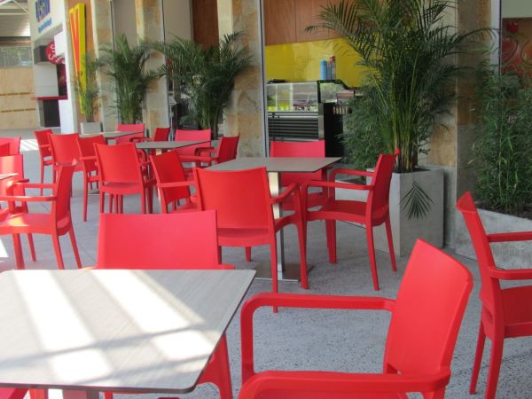 Kırmızı Renkli Kollu Dış Mekan Bahçe Sandalyesi Mutfak Cafe Restaurant Otel Teras Balkon Veranda ve Bahçe için Şık ve Dayanıklı Model