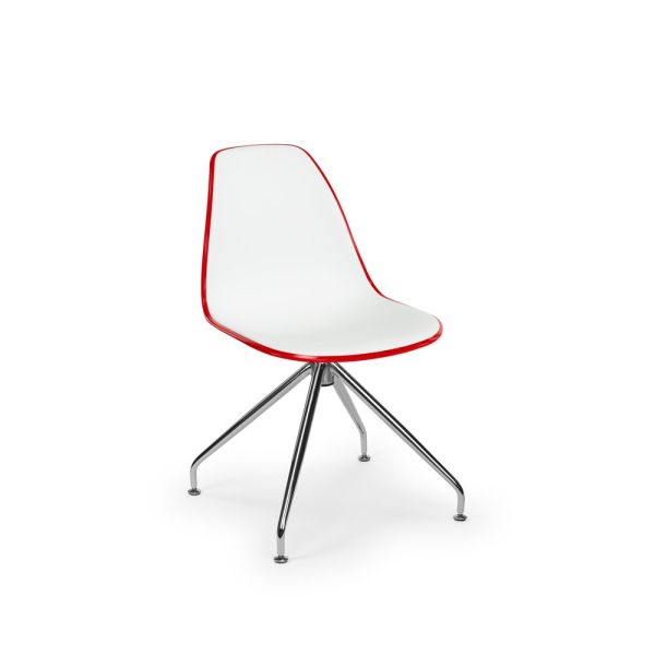 Metal Krom Çok Yönlü Ayak Çift Renk Kırmızı Beyaz Tekerleksiz Ofis Çalışma Sandalyesi