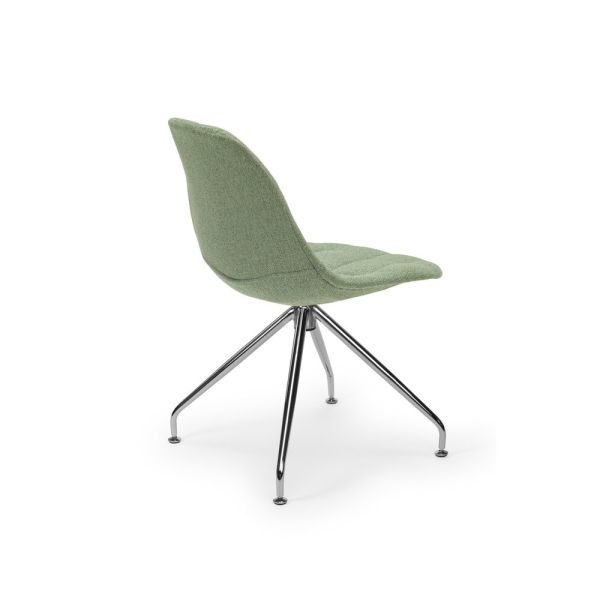Metal Krom Çok Yönlü Ayaklı Yeşil Kumaş Tekerleksiz Ofis Sekreter Sandalyesi