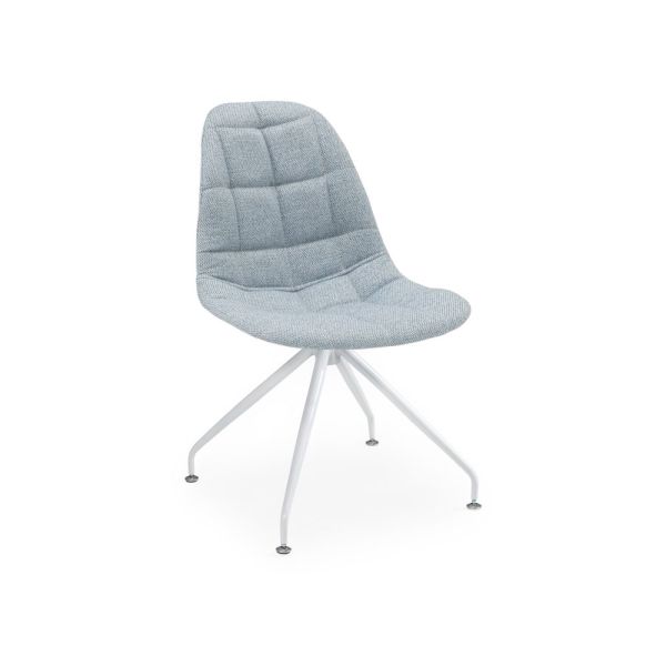 Metal Beyaz Ayak Buz Mavisi Kumaş Tekerleksiz Küçük Ofis Çalışma Sandalyesi