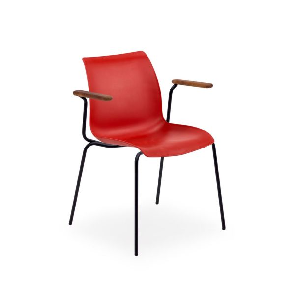 Siyah Metal Kol ve Polipropilen Kırmızı Plastik Oturmalı Sandalye